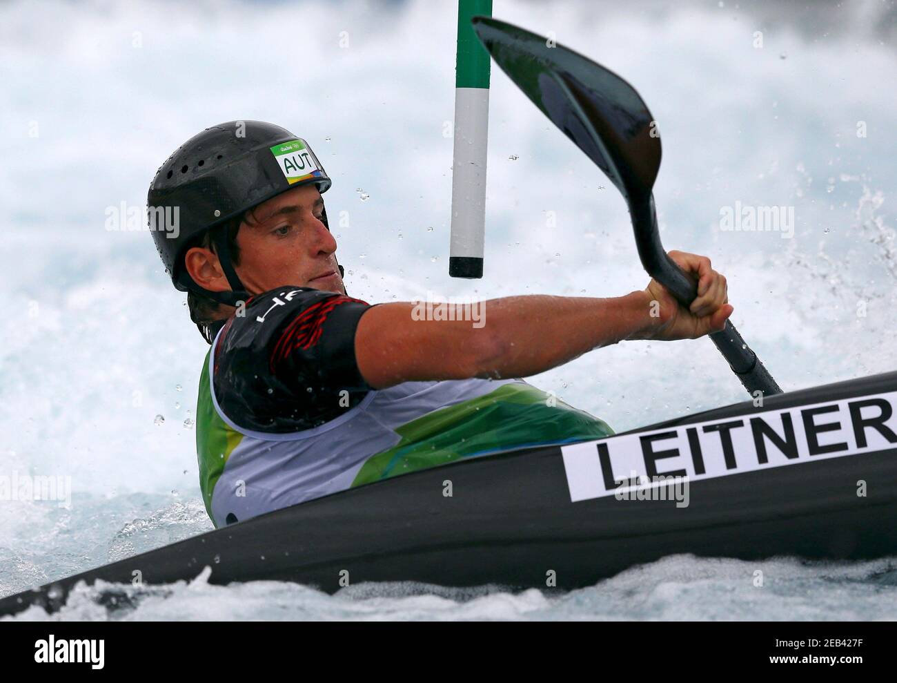 2016 Rio Olympics - Canoe Slalom - Semifinal - Men's Kayak (K1) Semi-final  - Whitewater Stadium - Rio de Janeiro, Brazil - 10/08/2016. Mario Leitner  (AUT) of Austria competes. REUTERS/Ivan Alvarado FOR