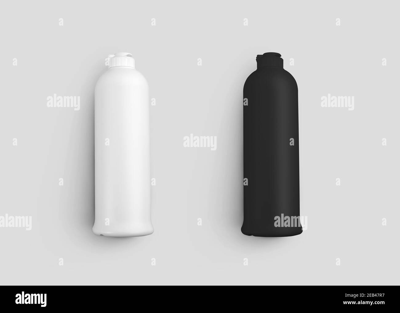 Mockup plastic bottle with flip top lid, softener jar, soap, dishwasher liquid detergent, isolated on background. Matte packaging template for present Stock Photo