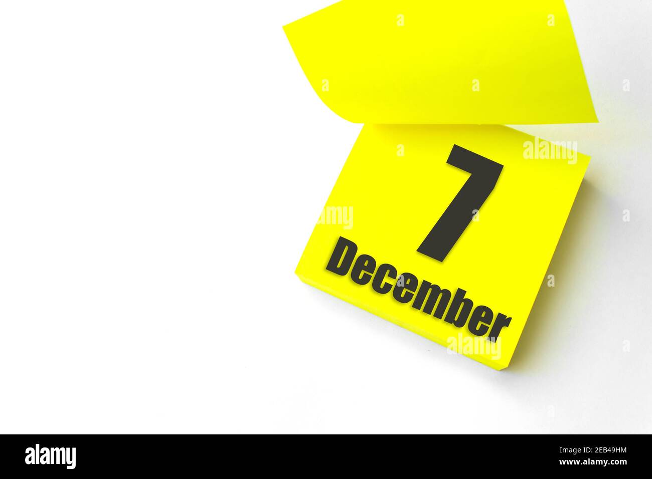 December 7th. Day 7 of month, Calendar date. CloseUp Blank Yellow