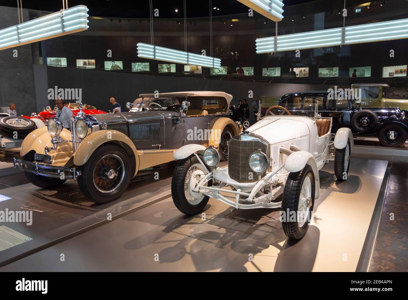 Interior of the Mercedes Benz Museum in Stuttgart, Germany. Old style ...