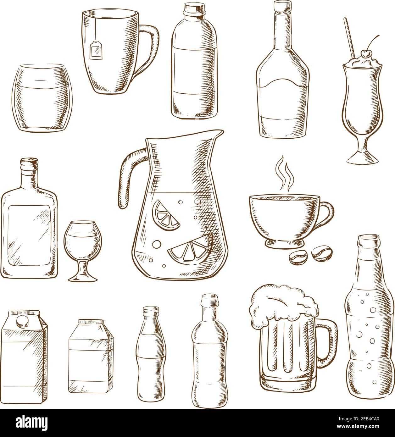 Assorted beverages and drinks icons including fruit juice, beer, soda