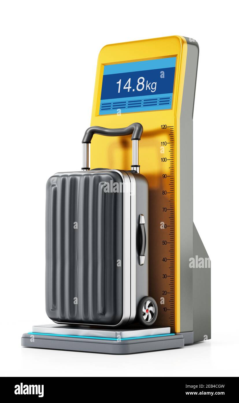 Suitcase standing on airport weight scale. 3D illustration Stock Photo -  Alamy
