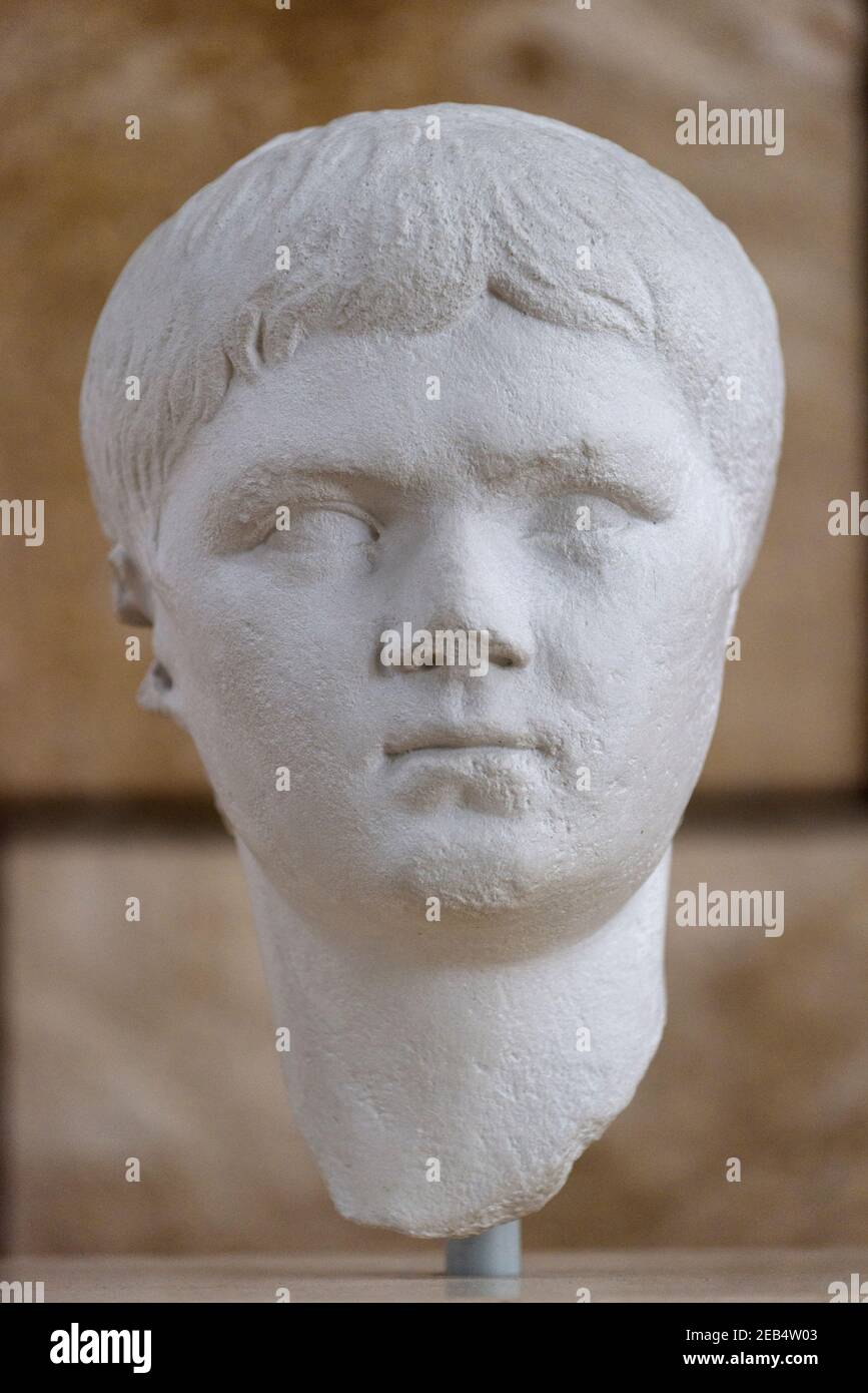 Portrait of Lucius Caesar as an adolescent, (17 B.C - 2 A.D), Ara Pacis Museum, Rome, Italy.   Lucius Caesar (17 B.C - 2 A.D), born Lucius Vipsanius A Stock Photo