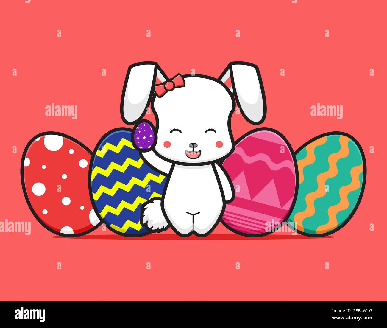 Cute rabbit character holding colorful egg cartoon vector icon ...