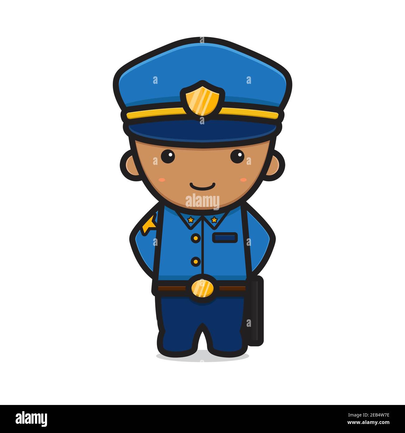 Cute police character wearing uniform cartoon vector icon illustration. Police icon concept isolated vector. Flat cartoon style Stock Photo
