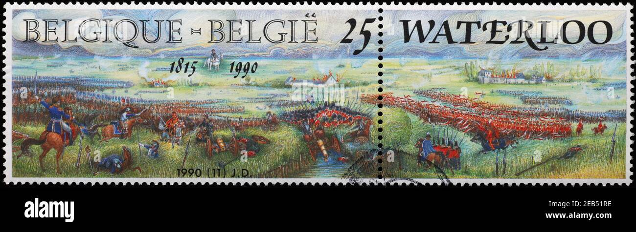 Battle of Waterloo on belgian postage stamp Stock Photo - Alamy