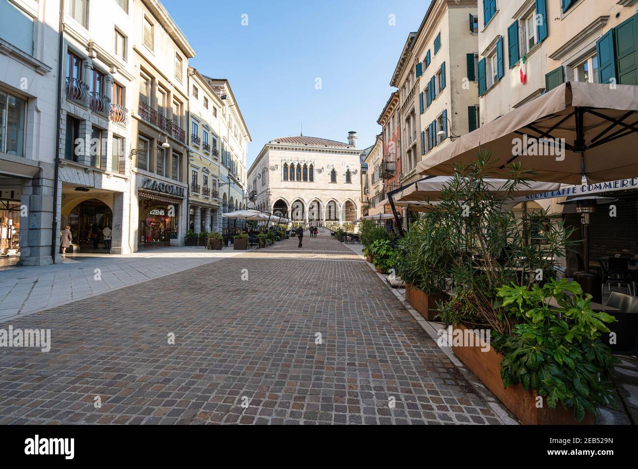 Udine, Italy. February 11, 2020.  panoramic view of Mercatovecchio Street in the city center Stock Photo
