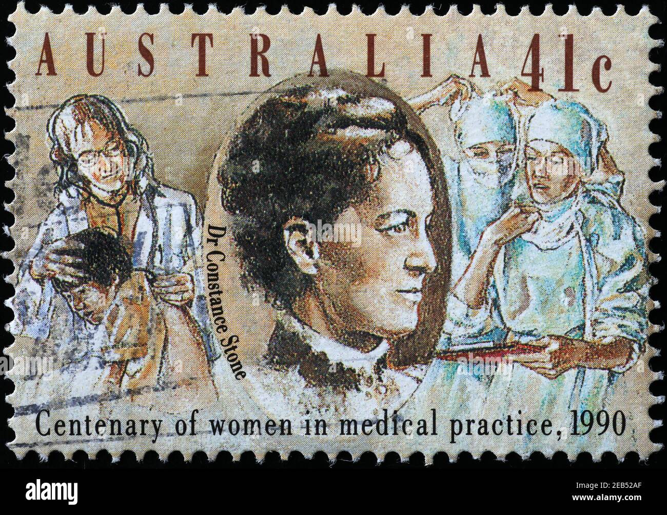 Celebration of women in medical practice on australian stamp Stock Photo