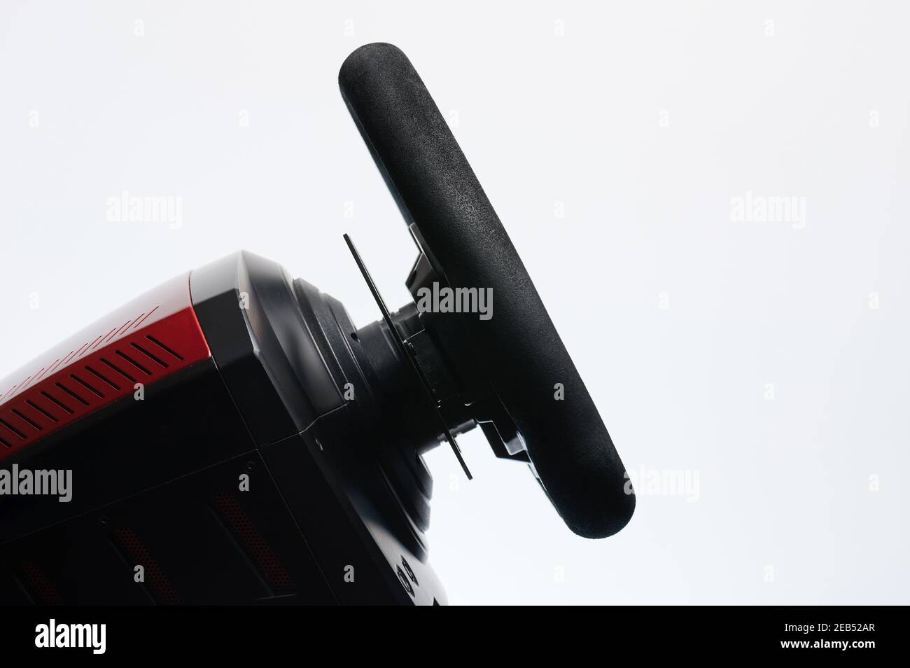 Black car steering wheel side view isolated Stock Photo Alamy