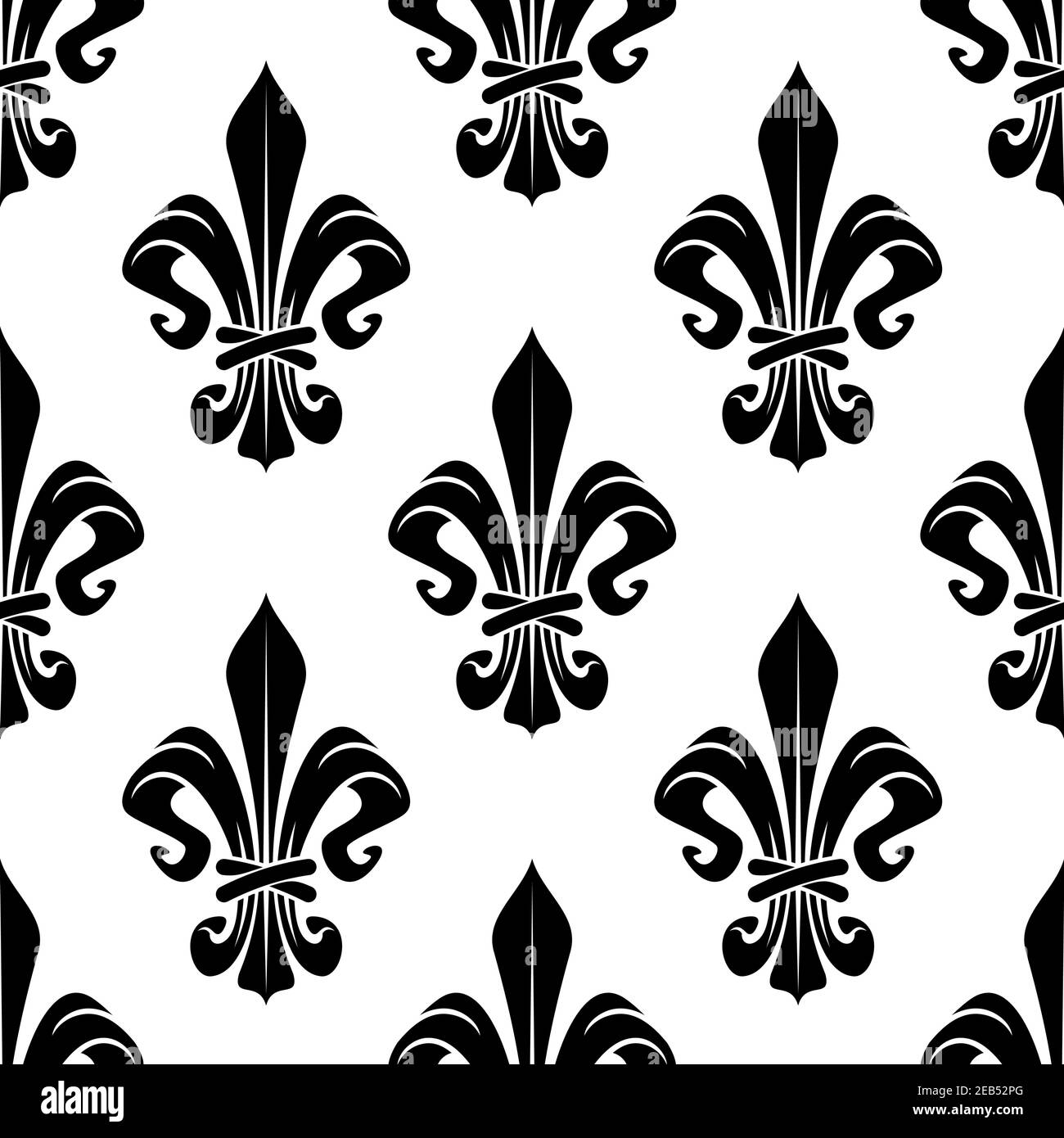 Black and white royal floral fleur-de-lis seamless pattern. Black lily ...