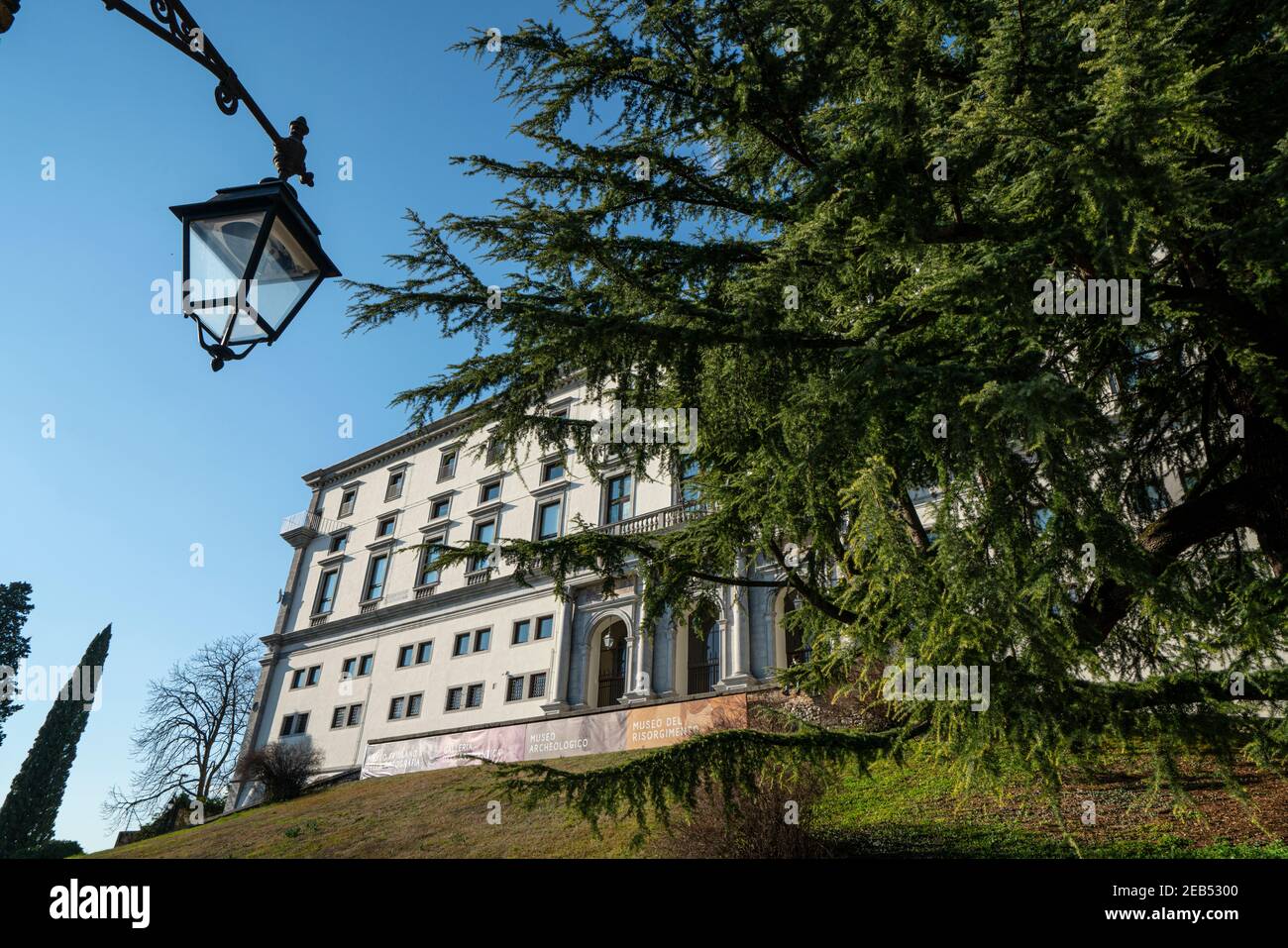 Udine, Italy. February 11, 2020. view of the castle building on the homonymous hill in the city center Stock Photo