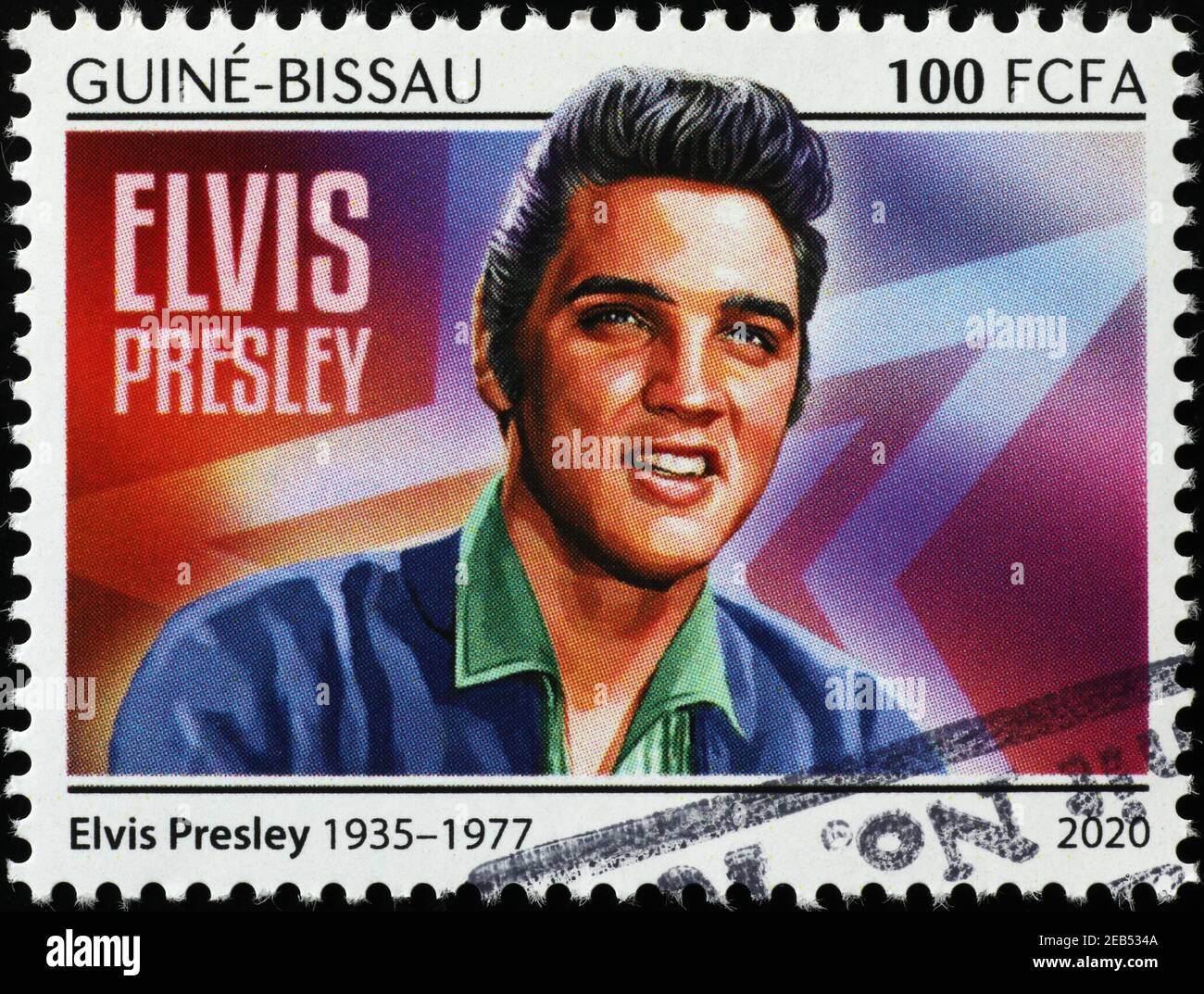 Elvis Presley portrait on stamp of Guinea Bissau Stock Photo