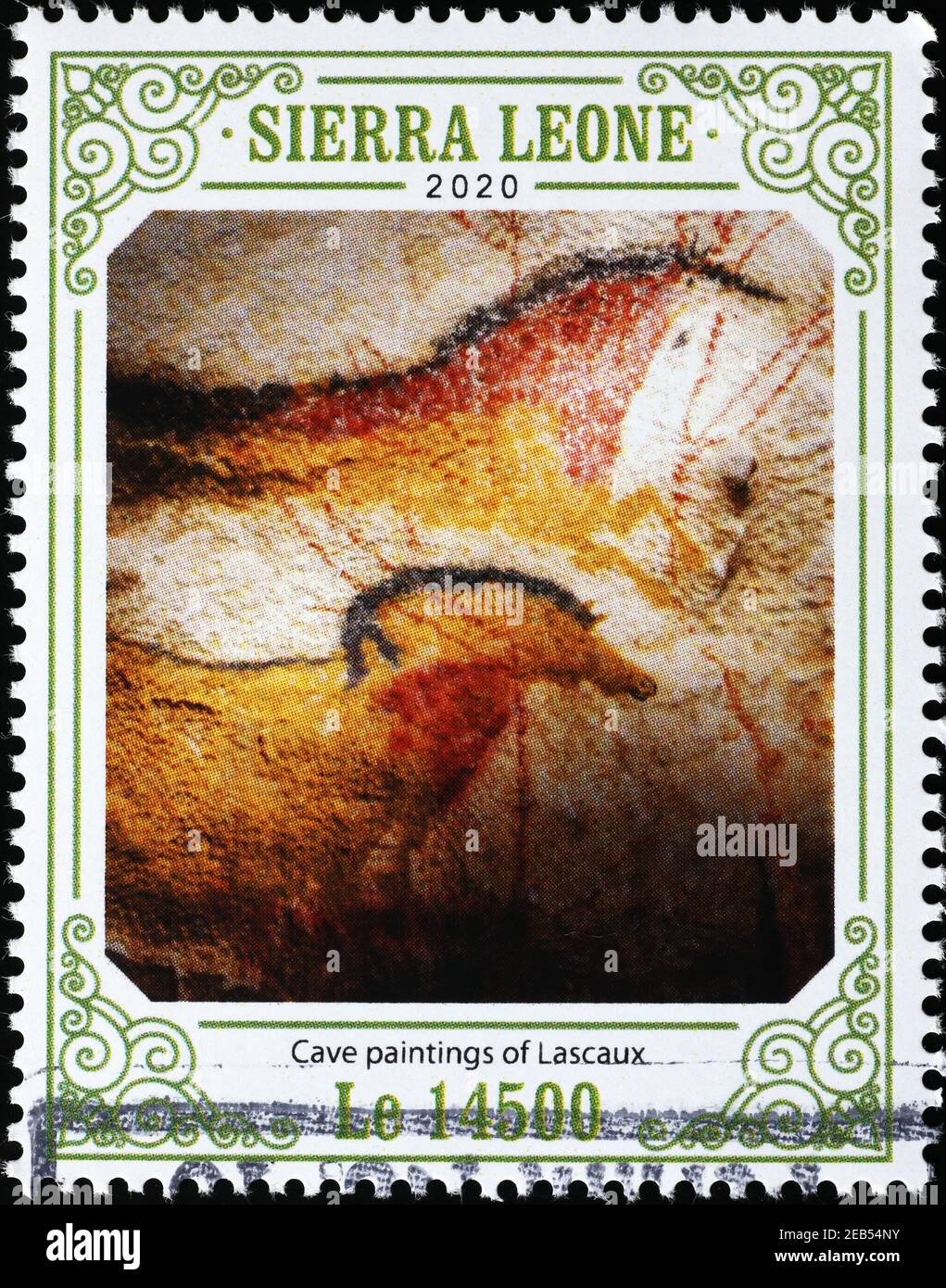 Horses in cave paintings of Lascaux on postage stamp Stock Photo