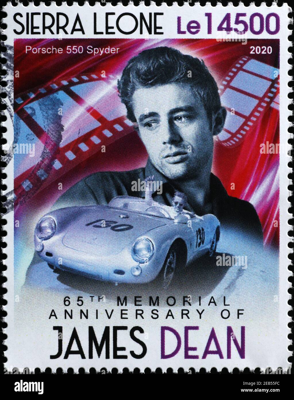 James Dean on a race car in postage stamp Stock Photo Alamy