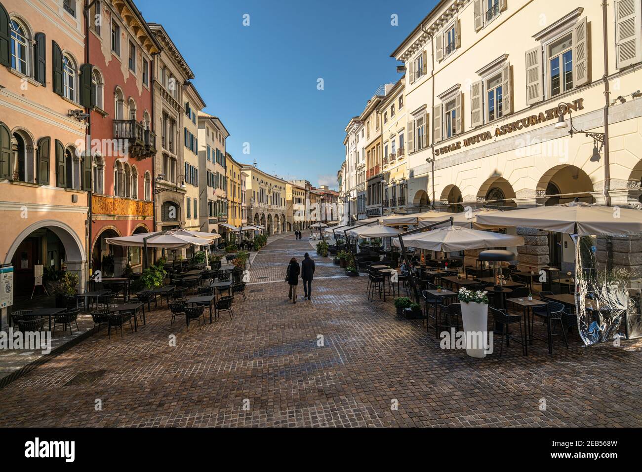 Udine, Italy. February 11, 2020.  panoramic view of Mercatovecchio Street in the city center Stock Photo