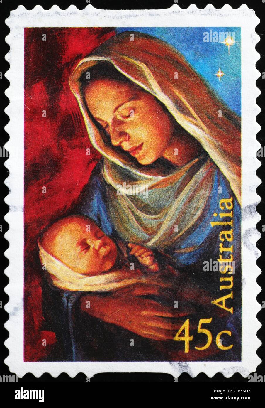 Madonna with baby on australian postage stamp Stock Photo