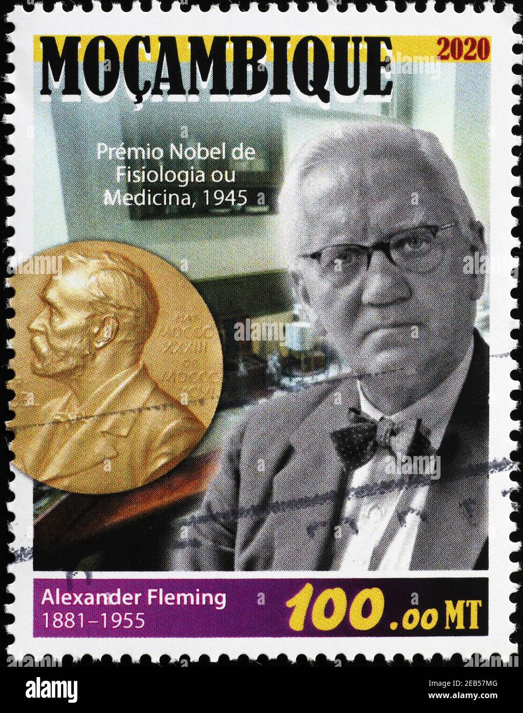 Nobel prize Alexander Fleming portrait on postage stamp Stock Photo
