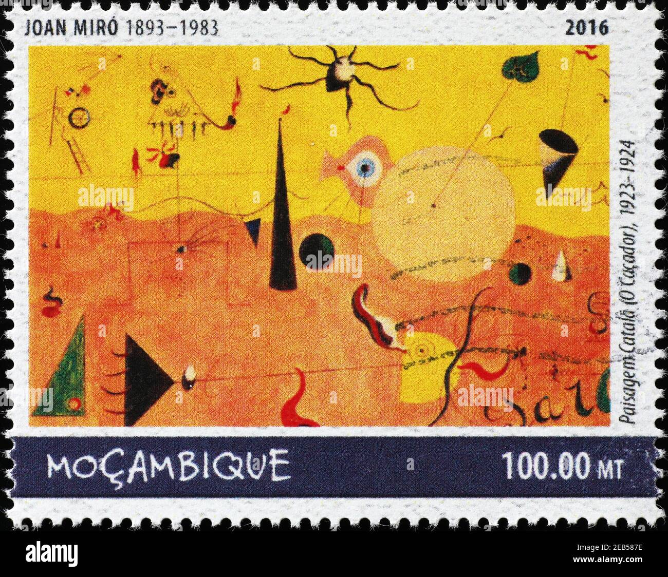 Painting by Joan Mirò on postage stamp Stock Photo
