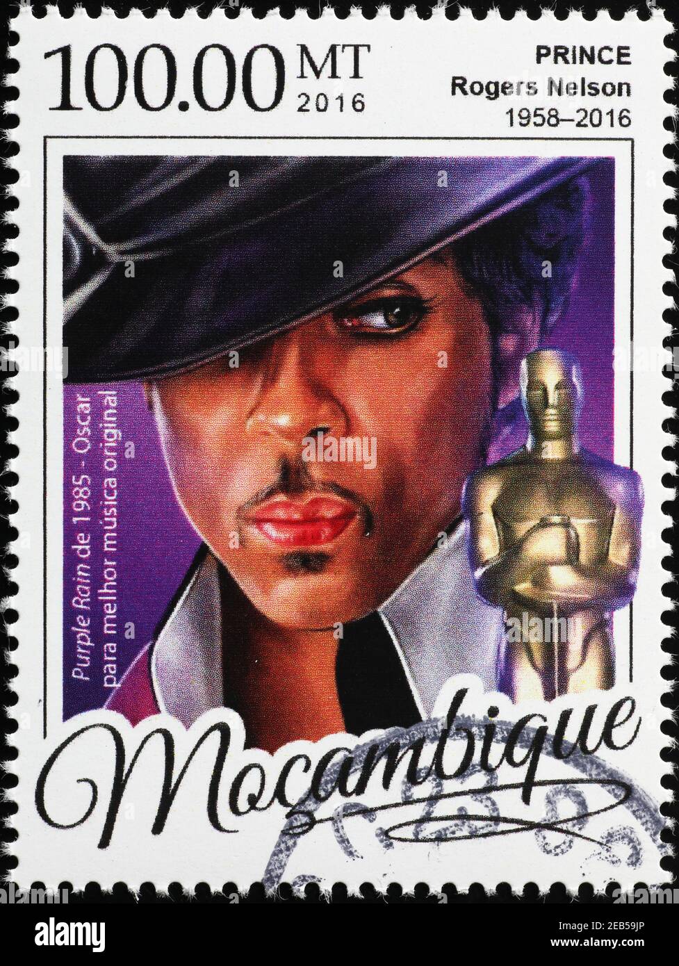 Prince and the Oscar for Purple Rain on postage stamp Stock Photo