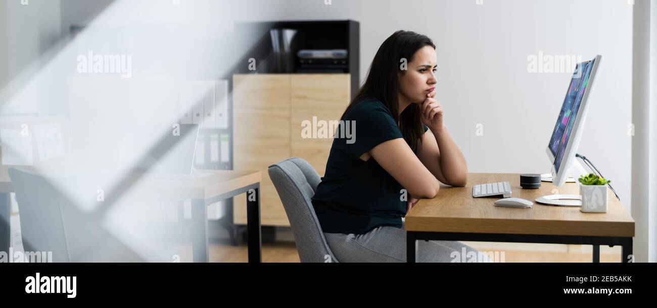 Business Woman Analyst Using KPI Data On Computer Stock Photo