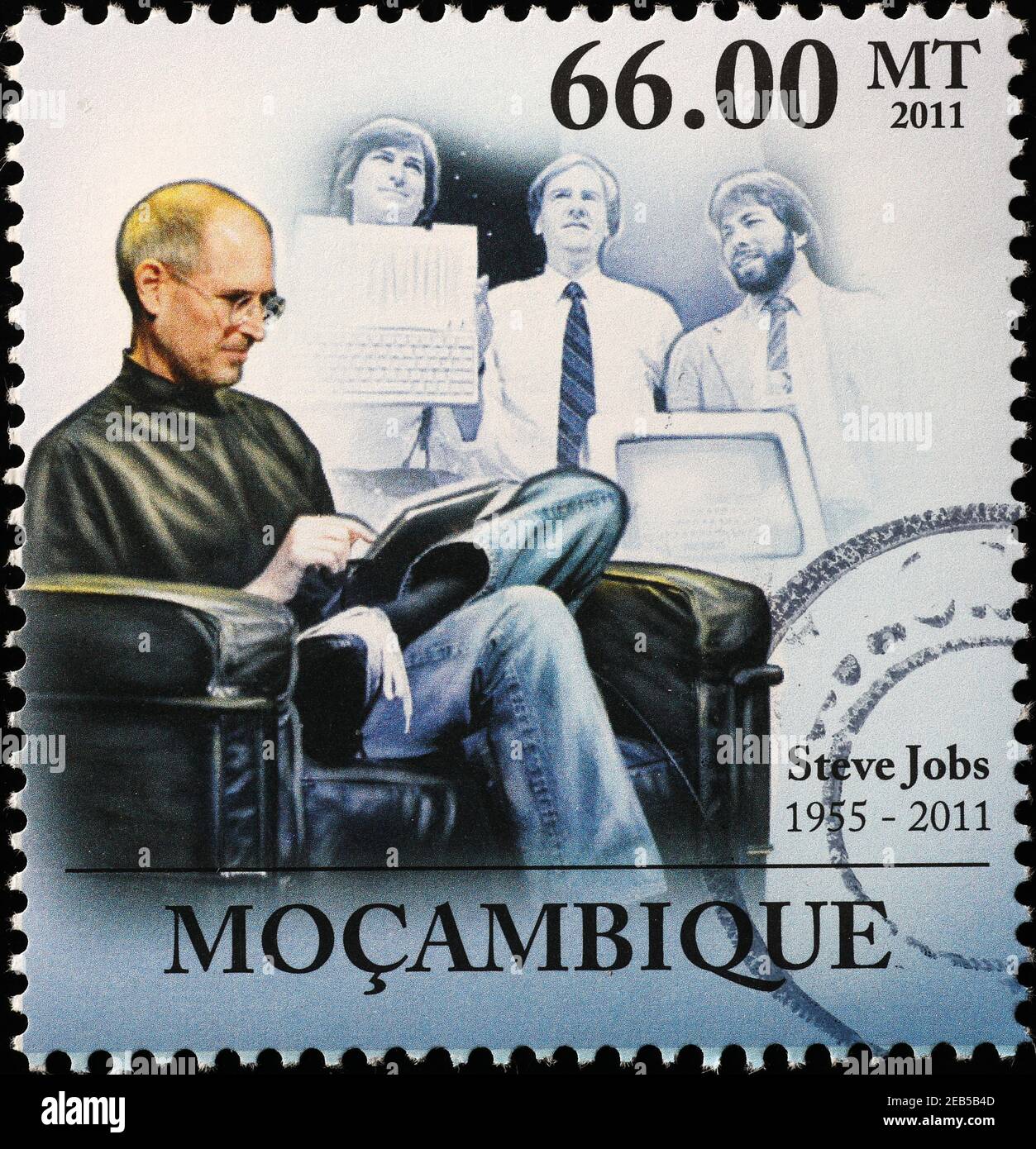 Steve Jobs with an I-Pad on postage stamp Stock Photo