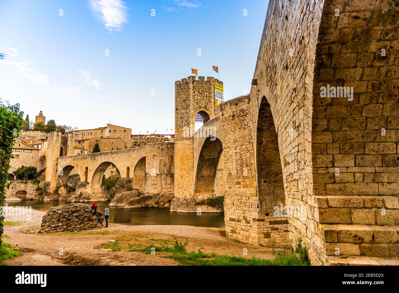 Medieval fortified bridge of Besalu in Catalonia, Spain Stock Photo
