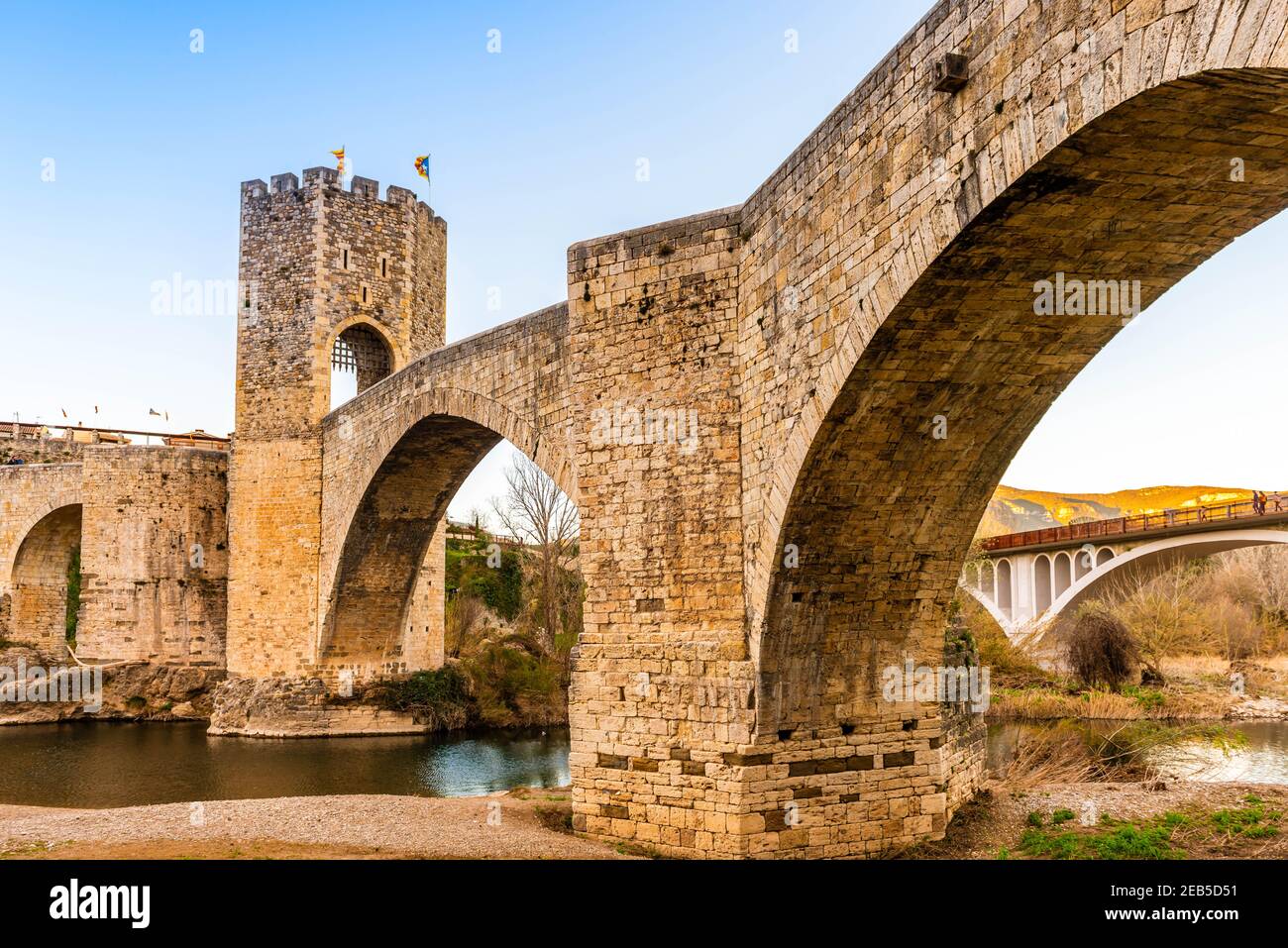 Medieval fortified bridge of Besalu in Catalonia, Spain Stock Photo