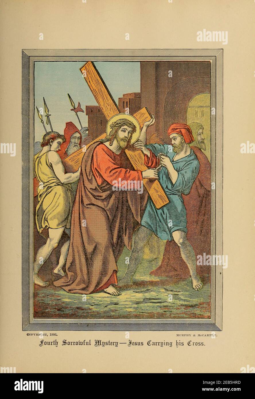 Forth Sorrowful Mystery Jesus Carrying His Cross From ' The pictorial Catholic library ' containing seven volumes in one: History of the Blessed Virgin -- The dove of the tabernacle -- Catholic history -- Apparition of the Blessed Virgin -- A chronological index -- Pastoral letters of the Third Plenary. Council -- A chaplet of verses -- Catholic hymns  Published in New York by Murphy & McCarthy in 1887 Stock Photo