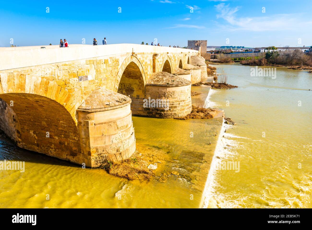 The Roman Bridge of Cordoba over the Guadalquivir River, in Cordoba, Andalusia, Spain. Stock Photo
