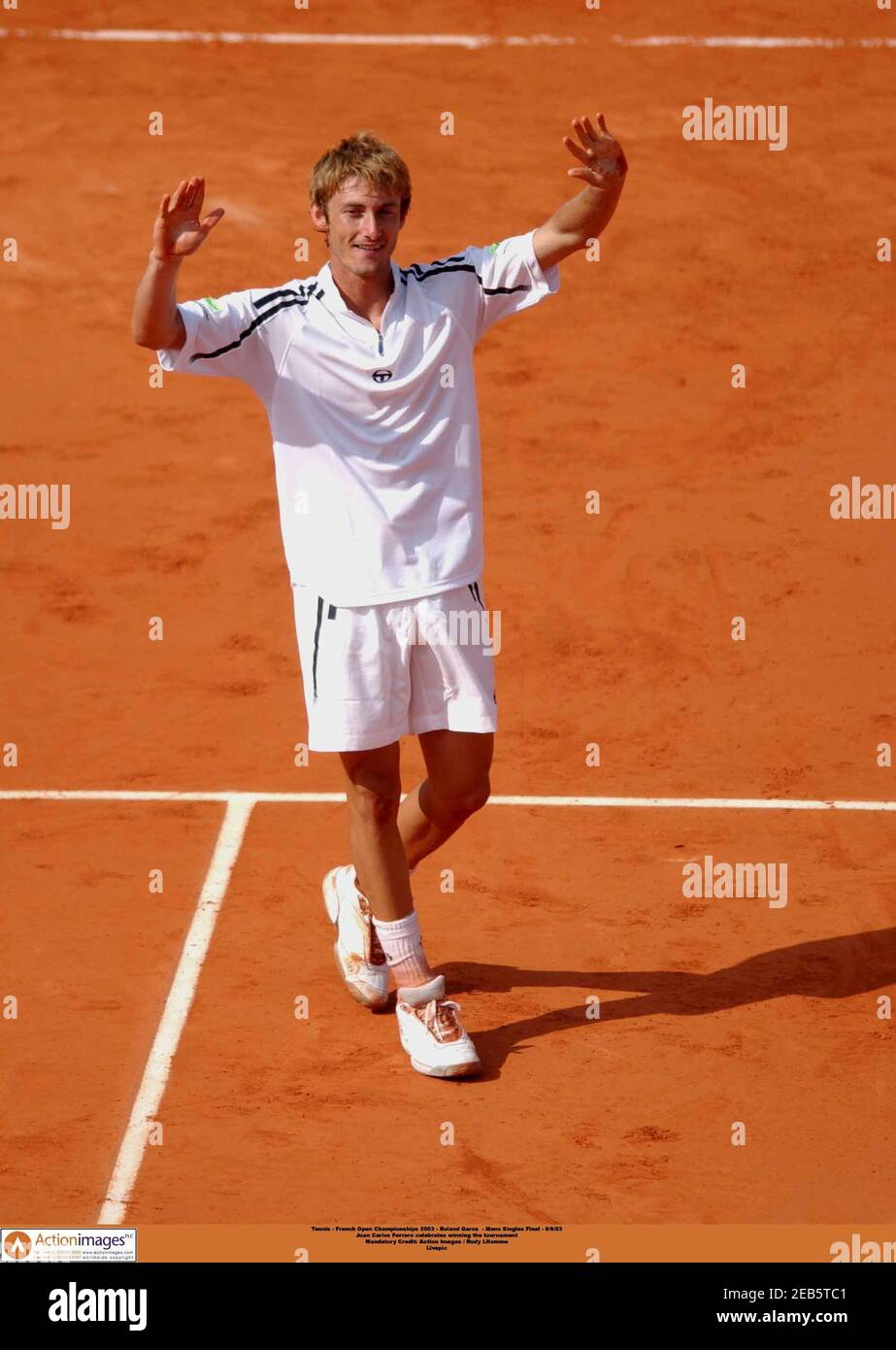 Tennis - French Open Championships 2003 - Roland Garros - Mens Singles Final  - 8/6/03 Juan Carlos Ferrero celebrates winning the tournament Mandatory  Credit: Action Images / Rudy LHomme Livepic Stock Photo - Alamy