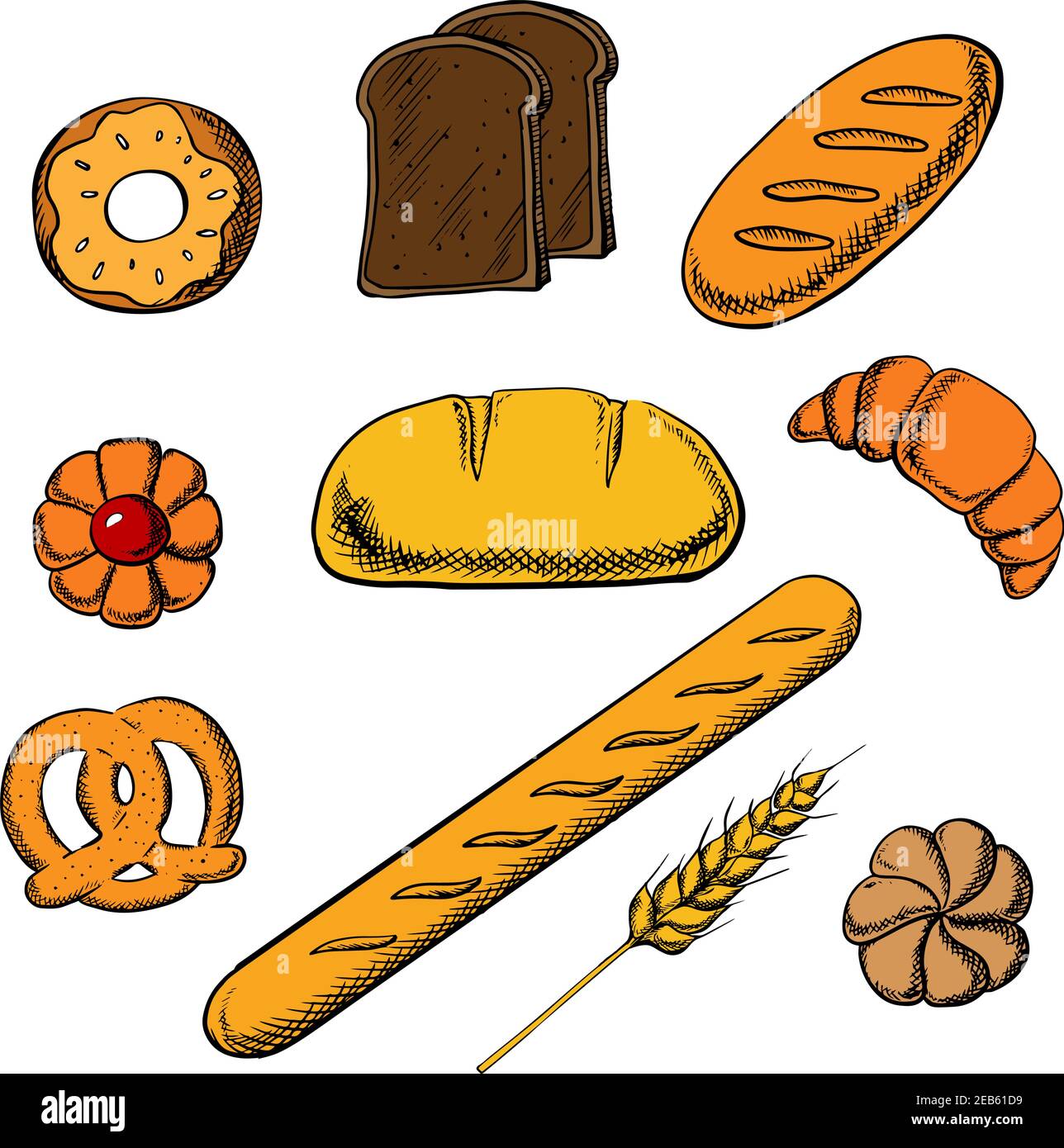 Fresh bakery icons with round loaf of rye bread encircled by long loaf ...