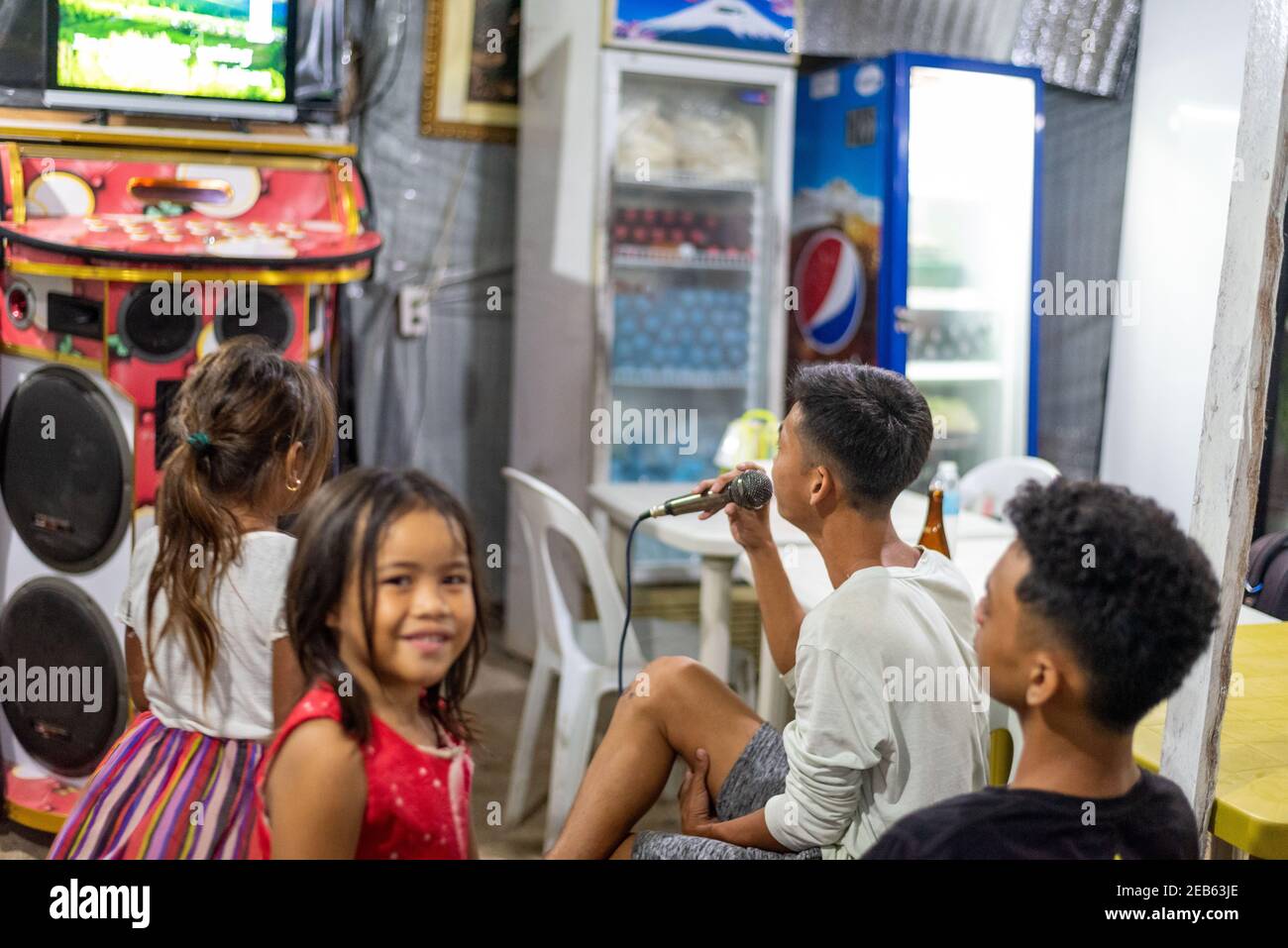 Karaoke at the Philippines, Siargao Island Carinderia Stock Photo Alamy