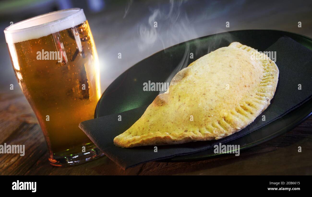 Delicious hot pie with beer Stock Photo