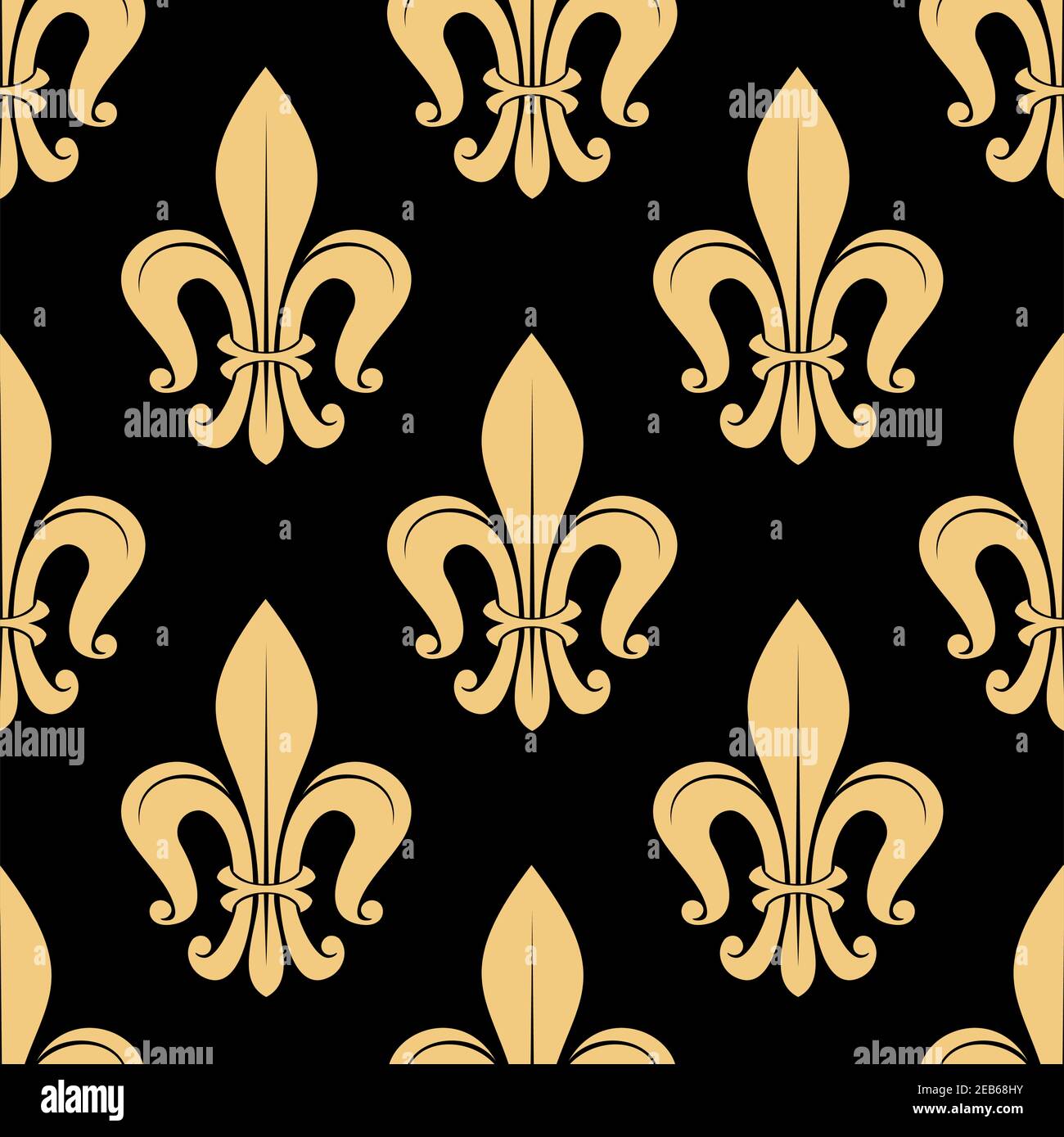 Seamless golden fleur-de-lis pattern on black background with