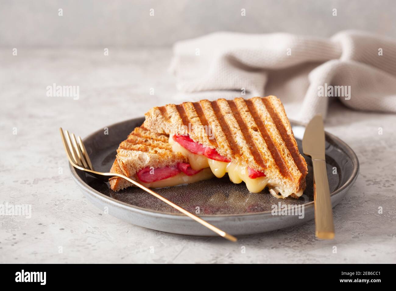grilled salami and cheese sandwich Stock Photo Alamy