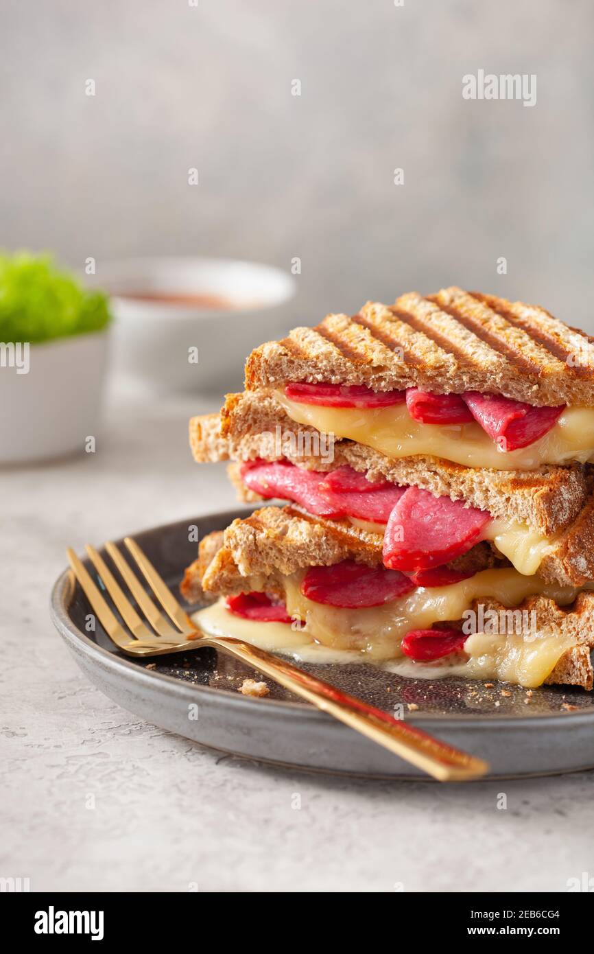 grilled salami and cheese sandwich Stock Photo Alamy