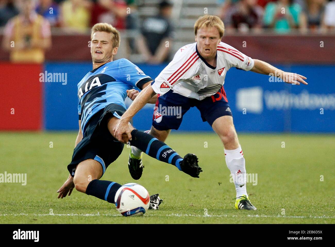 Football - MLS All-Stars v Tottenham Hotspur - AT&T MLS All Stars Game - Pre Season Friendly - Dick's Sporting Goods Park, Colorado, United States of America - 29/7/15  Tottenham's Eric Dier (L) in action with MLS All-Star's Dax McCarty  Action Images via Reuters / Rick Wilking  Livepic Stock Photo