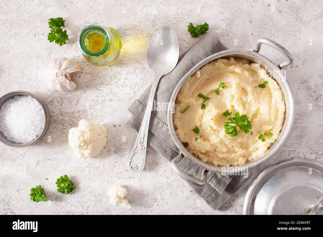 mashed cauliflower with butter. ketogenic paleo diet side dish Stock Photo