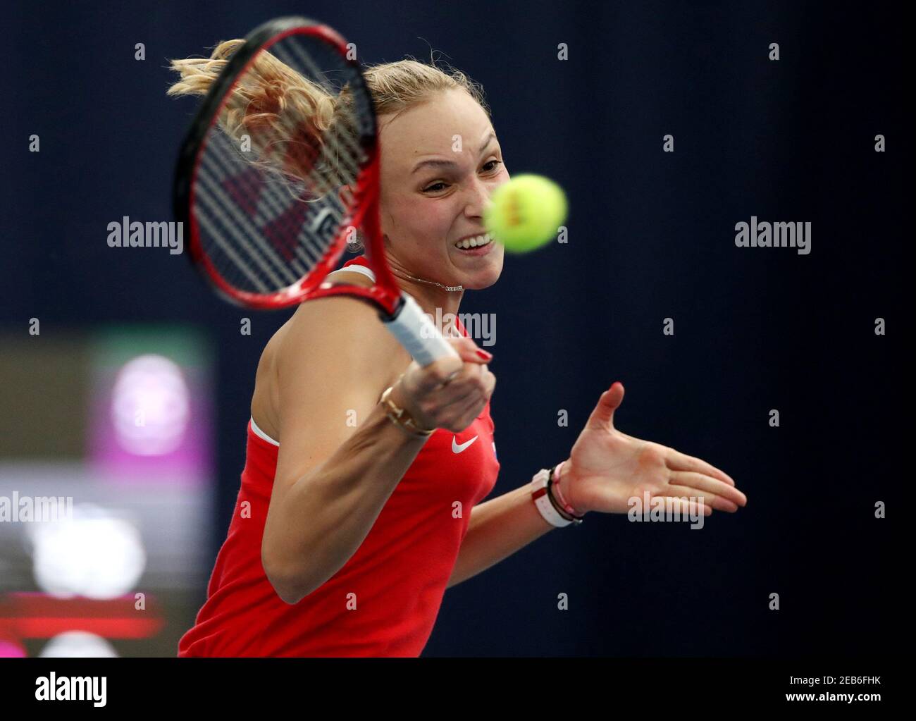 Tennis - Fed Cup - Europe/Africa Group I - Pool B - Croatia v Turkey -  University of Bath, Bath, Britain - February 6, 2019 Croatia's Donna Vekic  in action during her