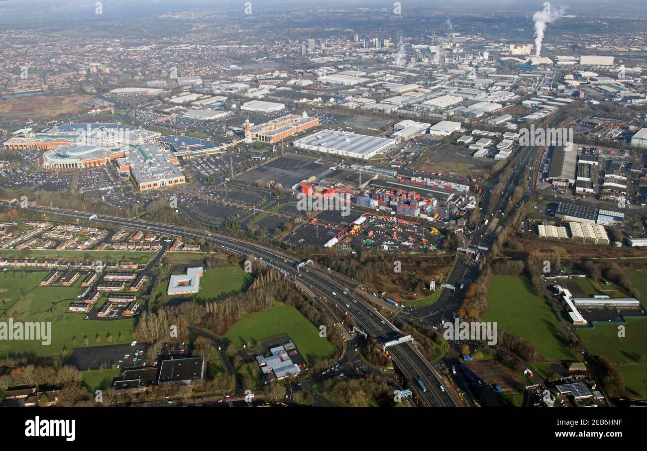 aerial view from J9 M60 of The Trafford Centre & Trafford Park ...