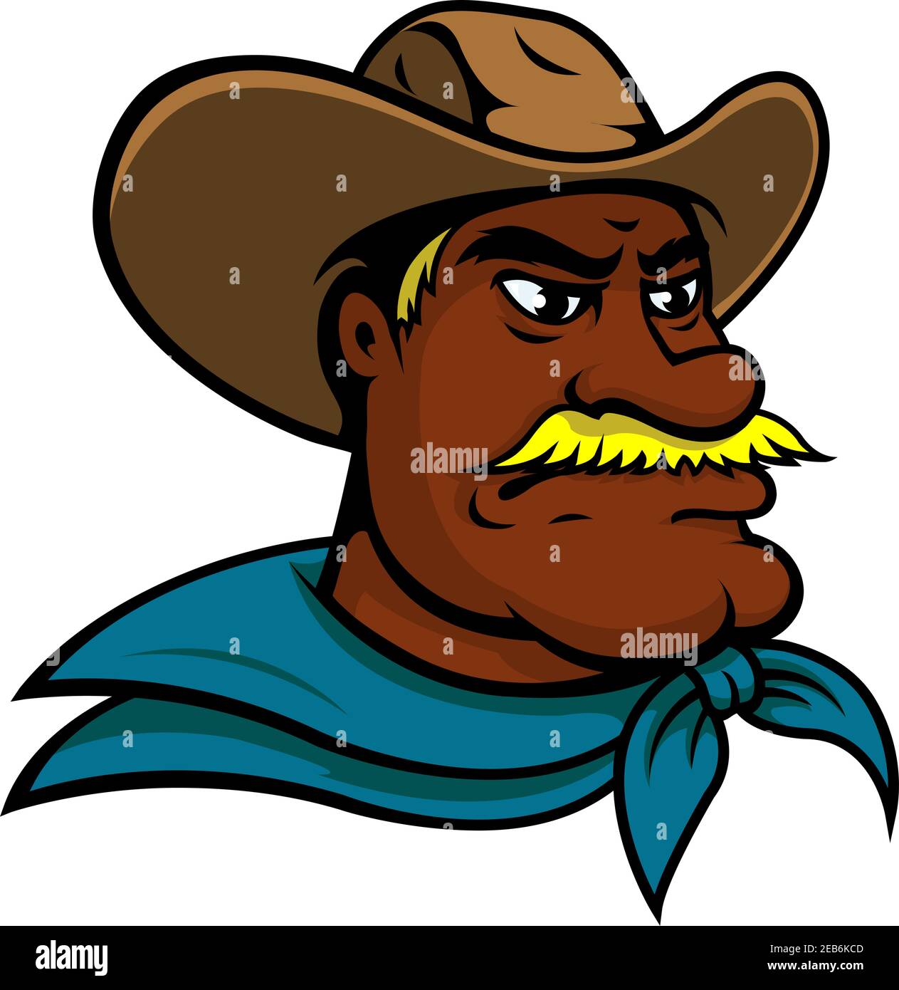 Angry old american cowboy cartoon character with head of mustached