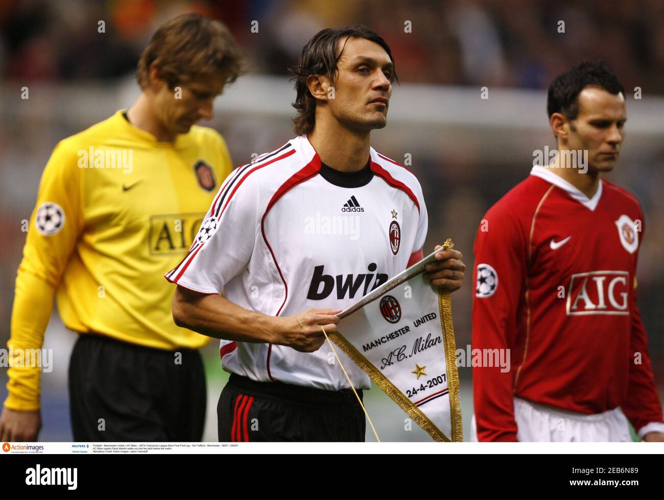 Football - Manchester United v AC Milan - UEFA Champions League Semi Final  First Leg - Old Trafford - Manchester - 06/07 - 24/4/07 AC Milan captain  Paolo Maldini walks out onto