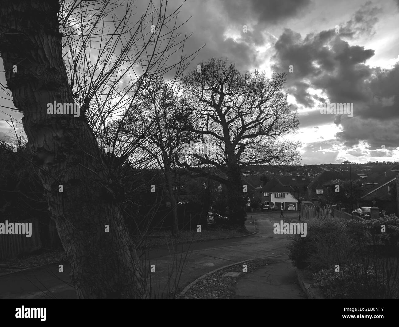 An approaching storm over a suburban landscape in Enfield, London, UK Stock Photo