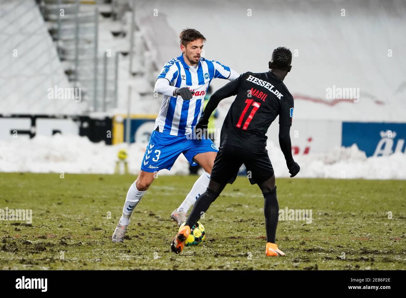 Denmark. 11th Feb, 2021. Alexander Andersen (3) of Odense Boldklub seen during the Danish Sydbank Cup match between Odense Boldklub and FC Midtjylland at Nature Energy Park in Odense. (Photo