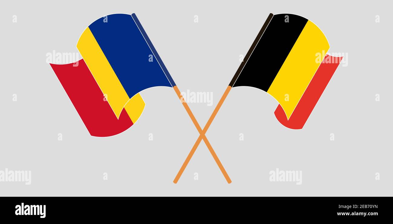 Crossed and waving flags of Romania and Belgium. Vector illustration ...