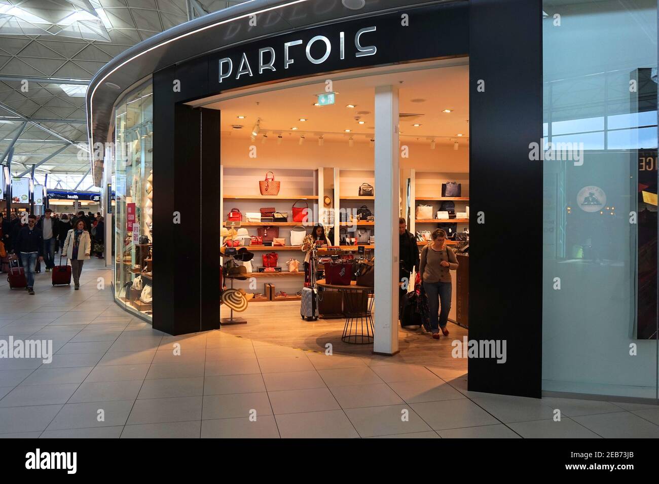 LONDON, UK APRIL 24, 2016 Parfois handbag shop in duty free zone of