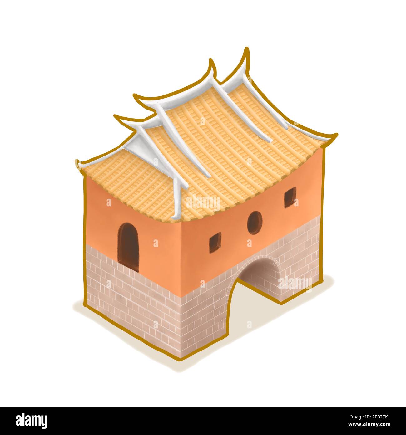 The north gate, a digital painting of historic beimen castle, famous tower in Taipei, Taiwan isometric cartoon icon raster 3D illustration on white ba Stock Photo