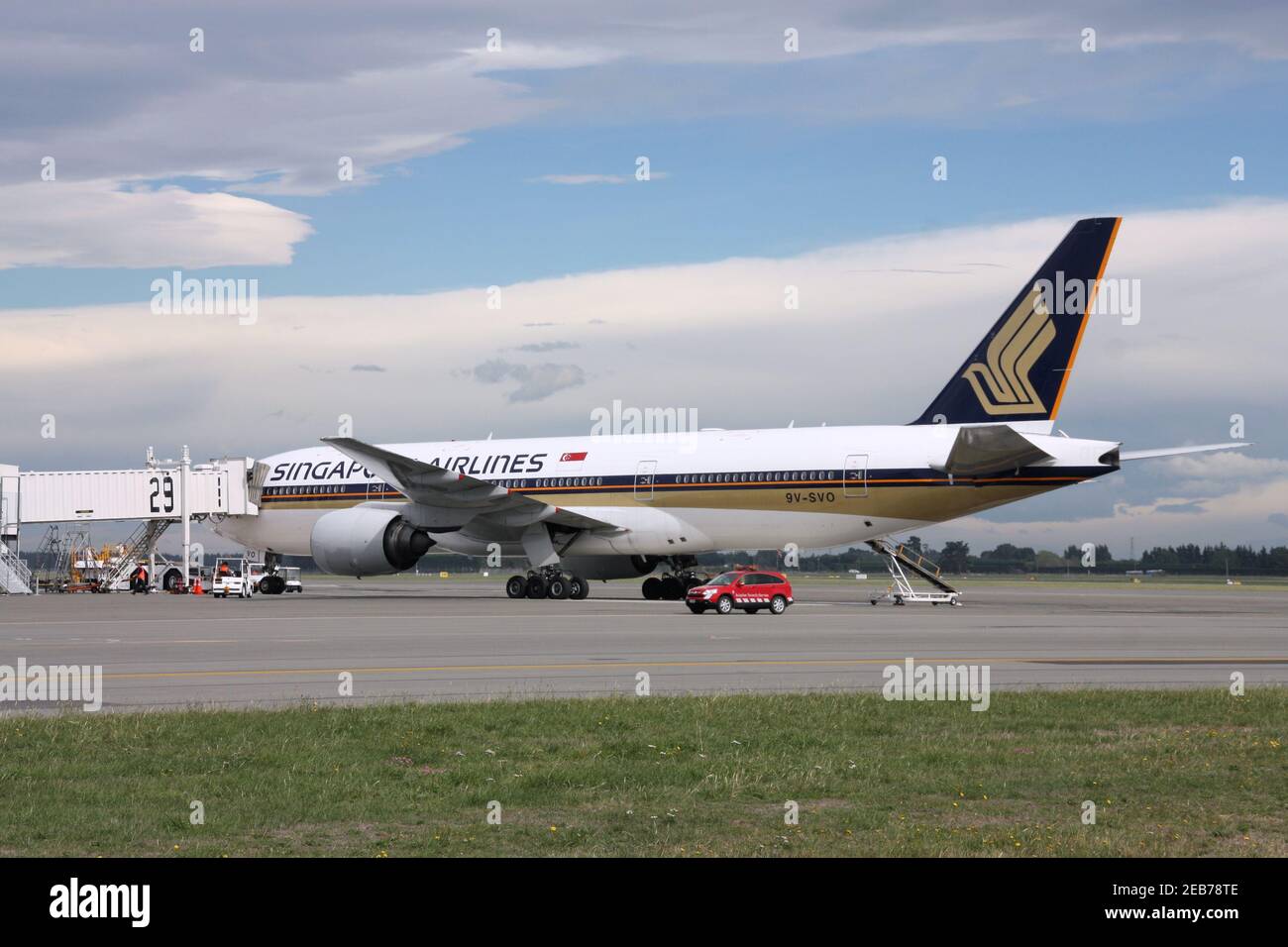 NEW ZEALAND - MARCH 17: Singapore Airlines Boeing 777 on March 18, 2009 at Christchurch International Airport. B777 series is notable for safety. No f Stock Photo
