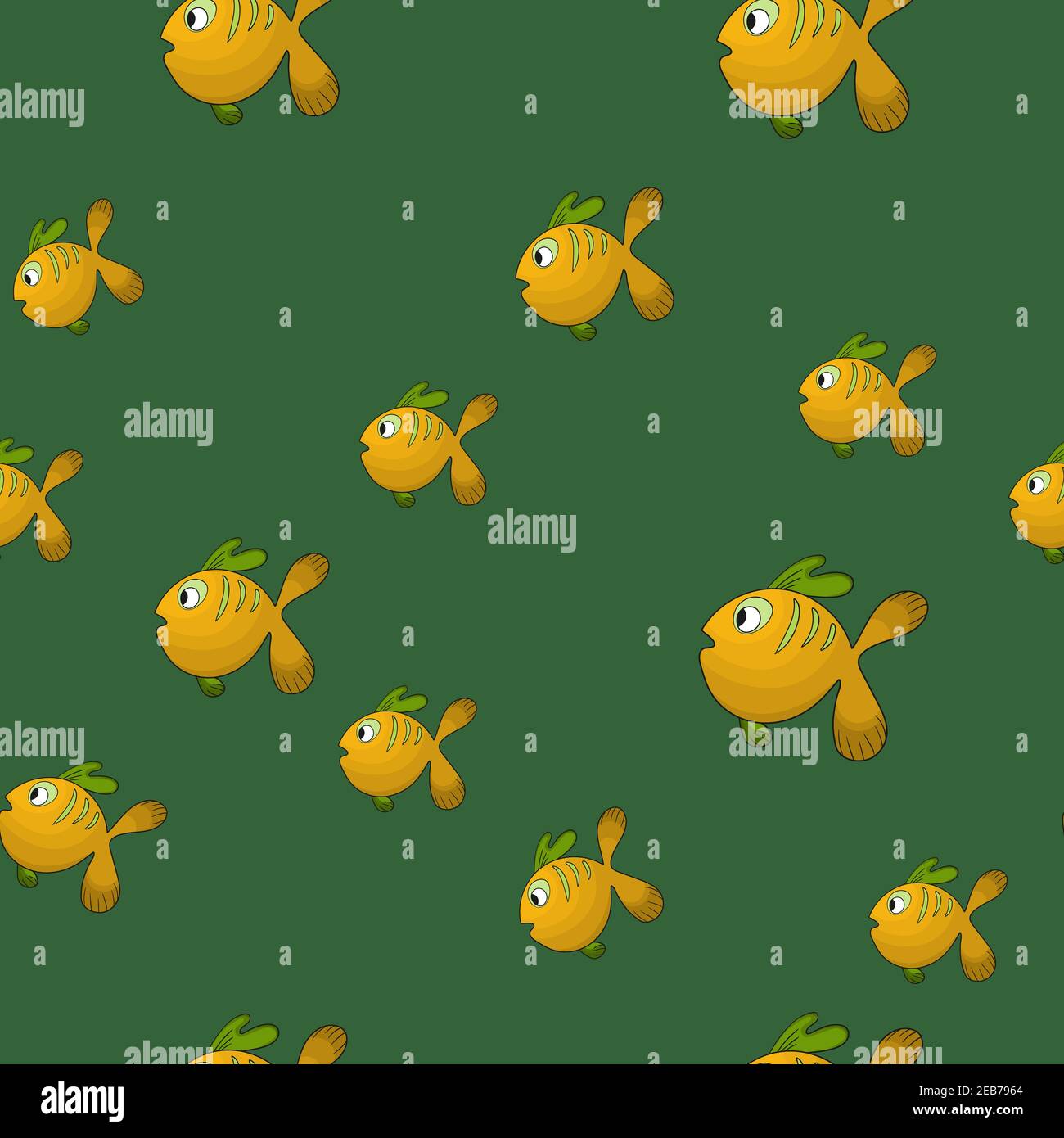 Seamless pattern with cute fish on green background. Vector cartoon ...