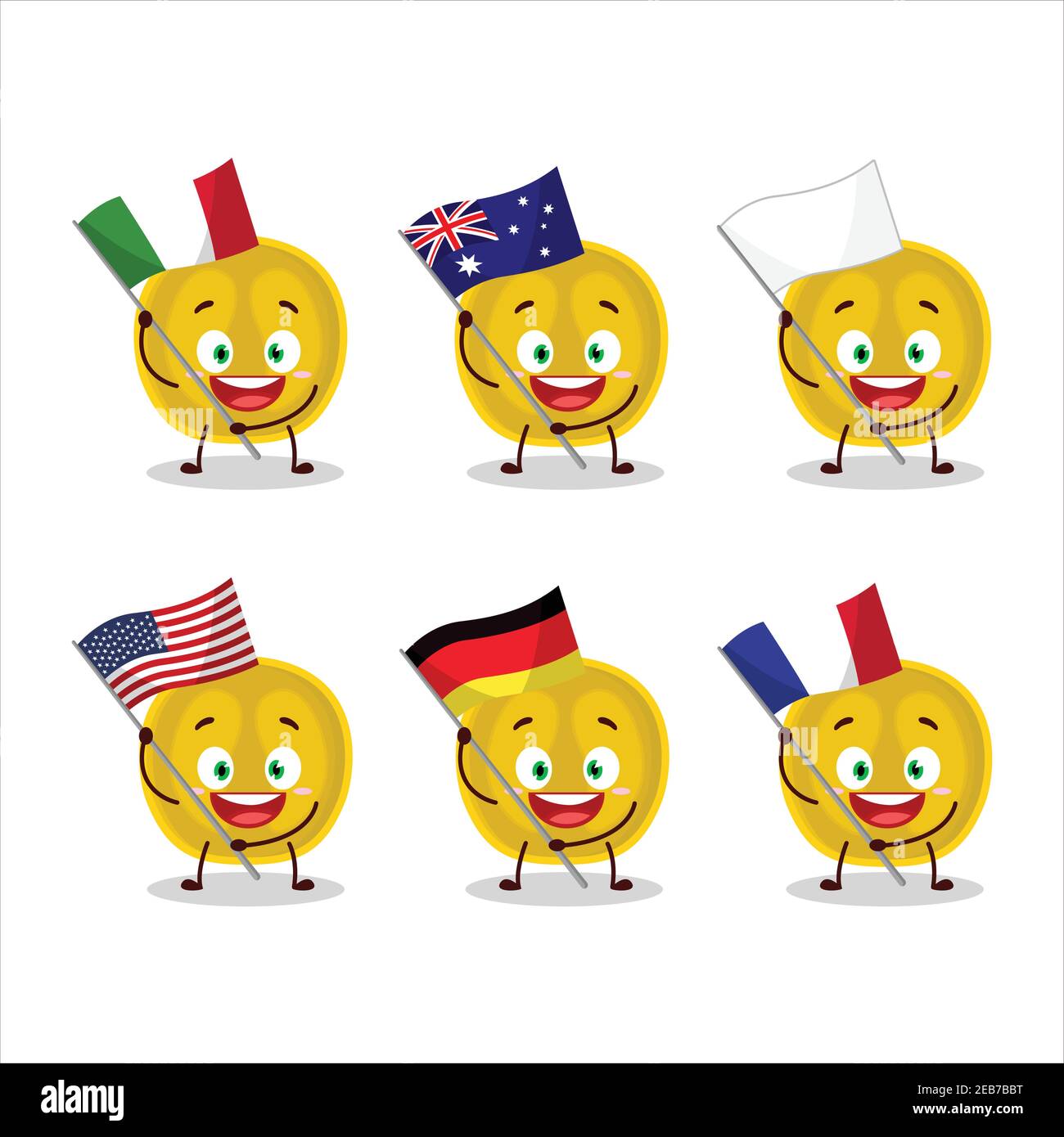 Slice of nance cartoon character bring the flags of various countries. Vector illustration Stock Vector